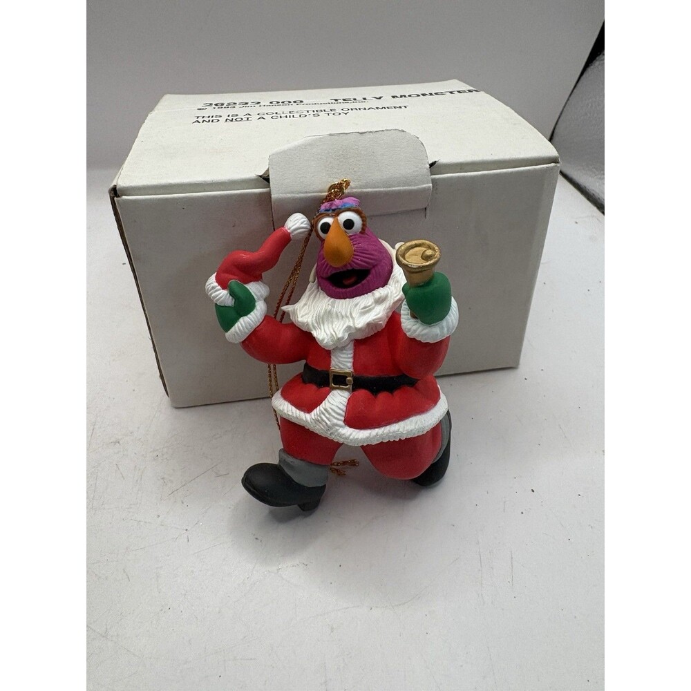 VTG 1993 Grolier Sesame Street Telly Monster Santa Christmas Ornament In Box